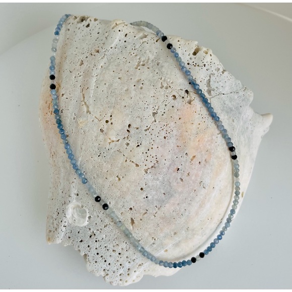 Handmade artisan choker necklace is a sophisticated mix of navy/black/gray gems. - Picture 2 of 2